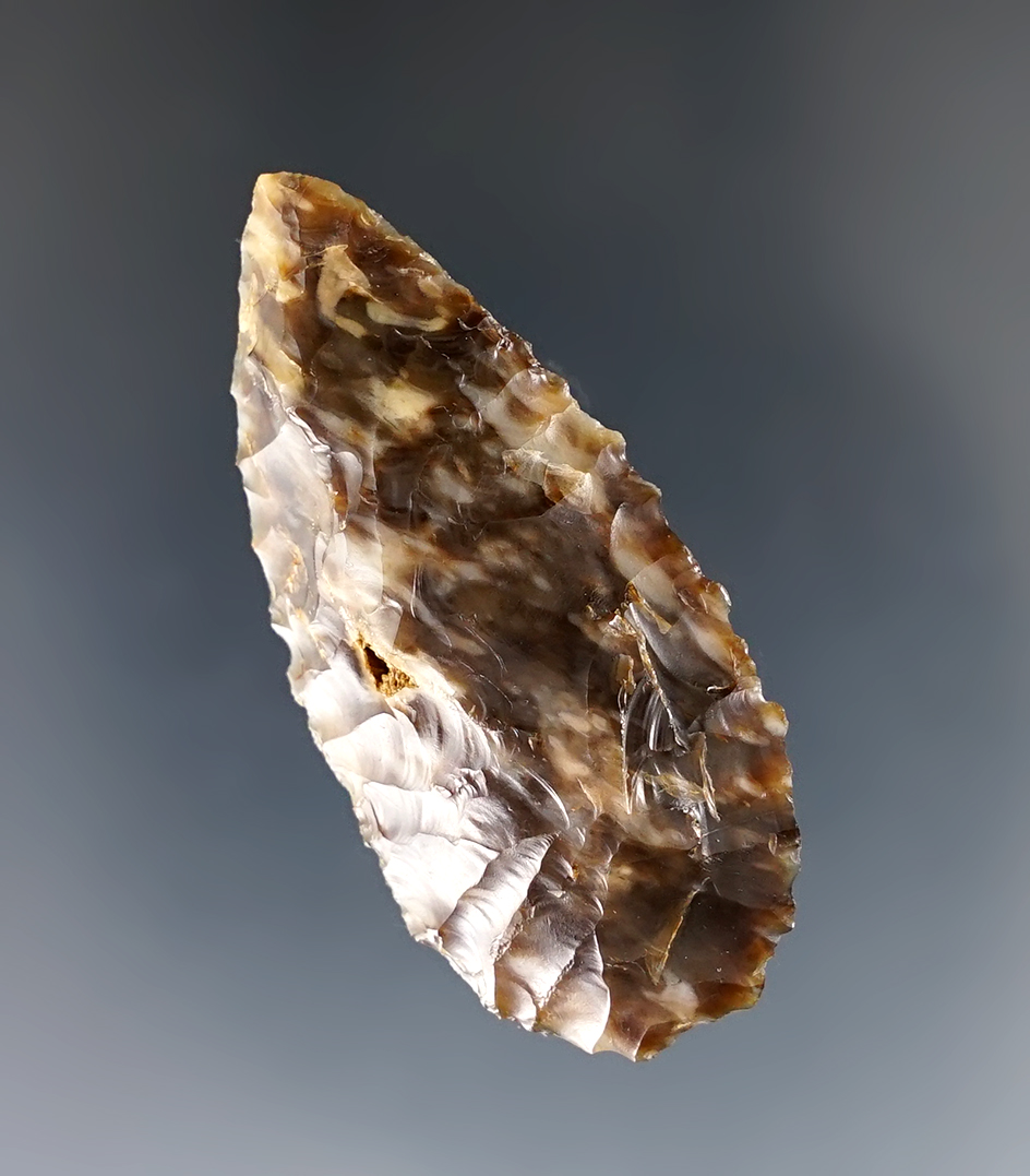 1 15/16" nicely serrated Cascade blade made from beautiful material found near The Dalles, Oregon.