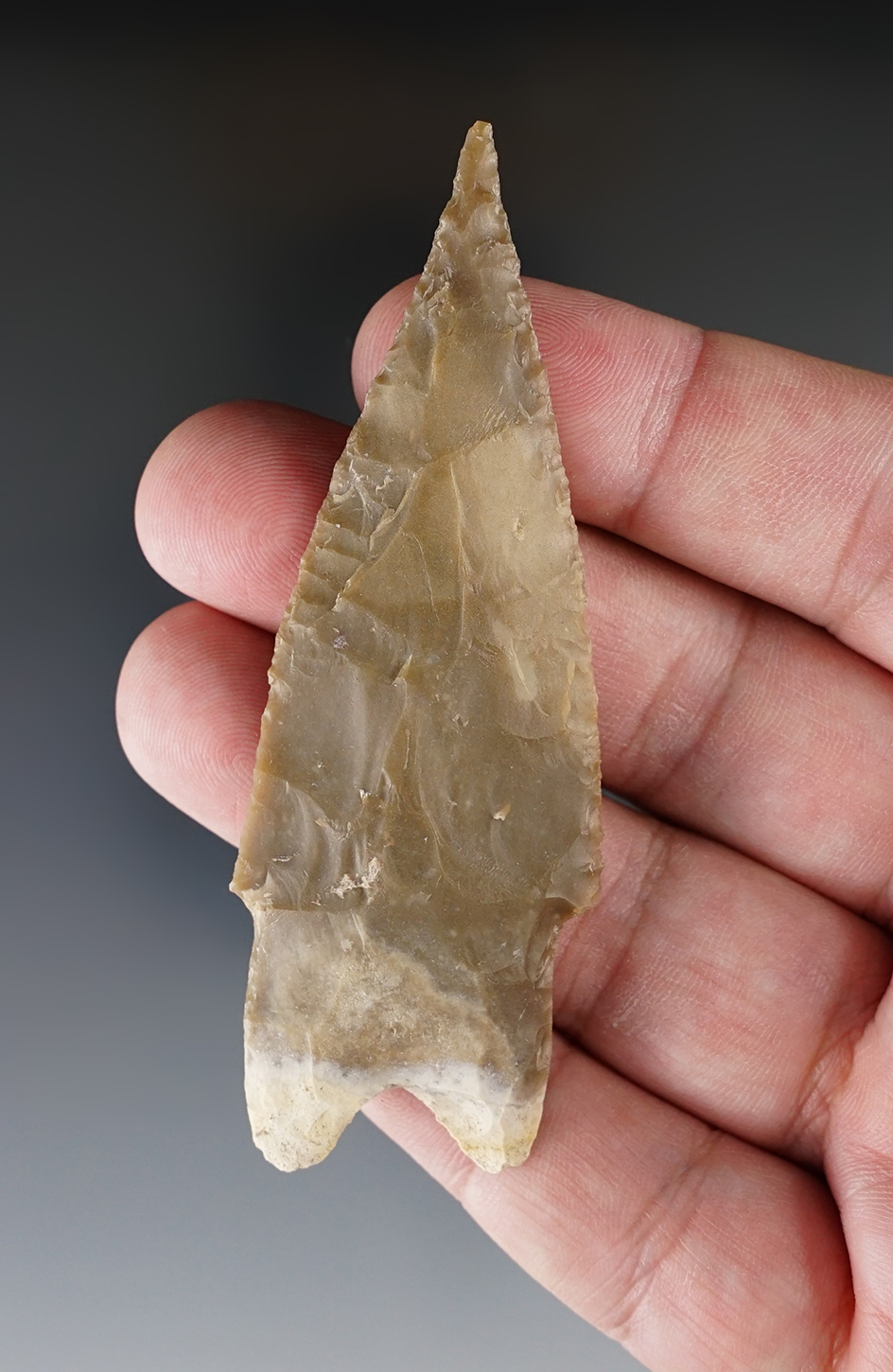 Well styled 3 7/16" Pedernales point with a needle tip found in Kerr County Texas.  Rogers COA.