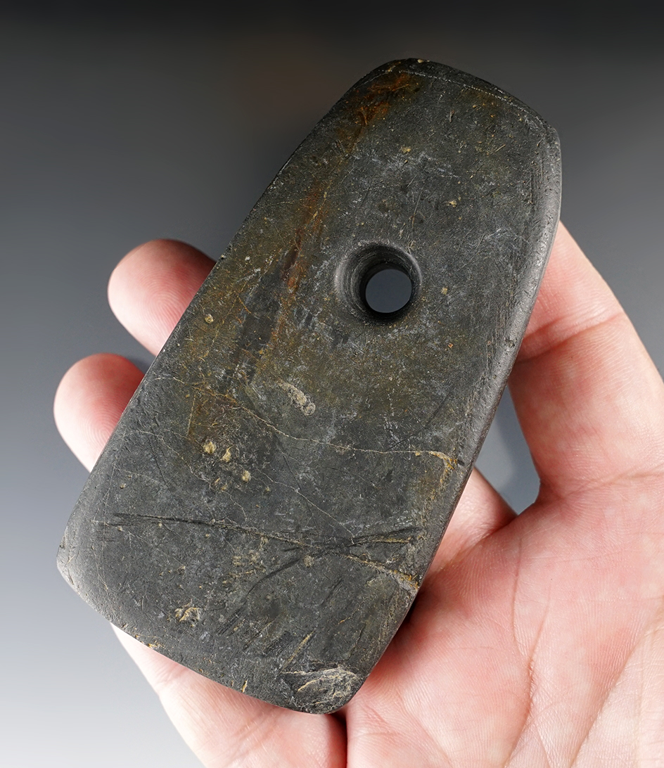 4 1/16" Adena Trapezoidal Pendant found along the Great Miami River, Shelby Co., Ohio.