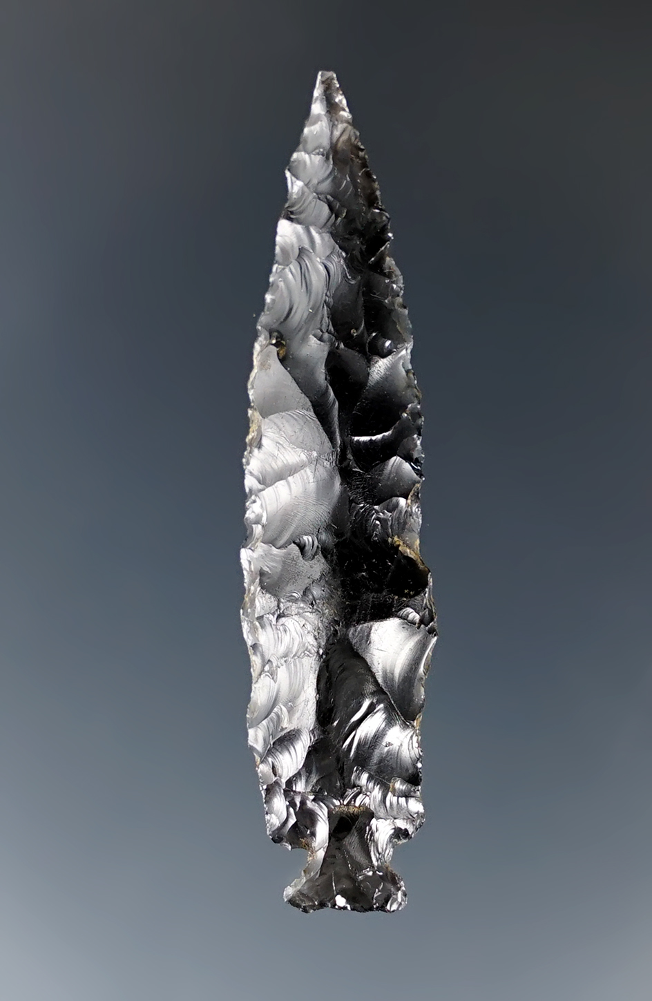 1 7/8" Rose Springs Sidenotch made from obsidian found in Oregon.