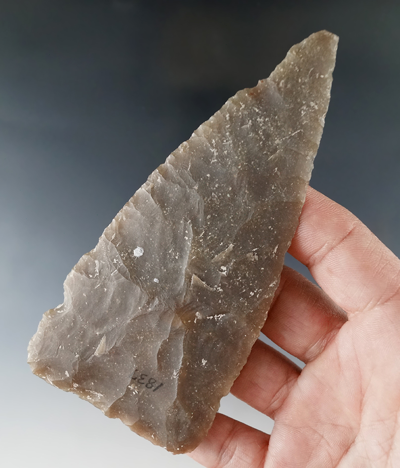 Large, 4 3/4" Knife found in Central Texas made from nicely patinated semi translucent material.