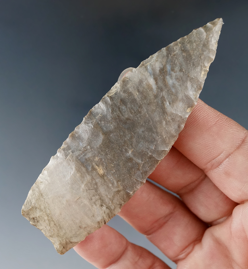 3 1/2" Paleo Lanceolate with nicely ground lower edges found in McLean Co., Illinois.