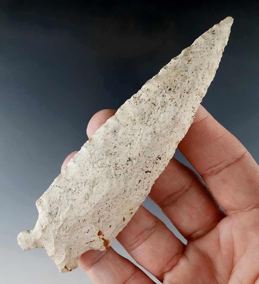 4 and 1/4" Bifurcated Base point found in southern Illinois. Ex. Hooks collection.