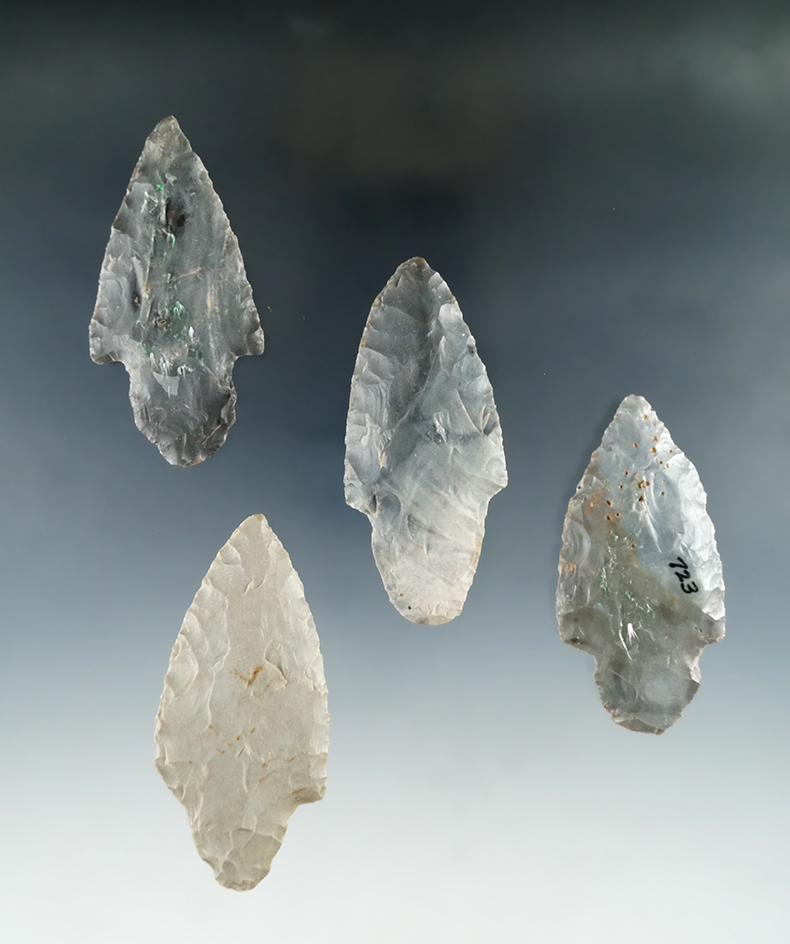 Set of four Hornstone Adenas found by Bob Edler in southern Indiana. Largest is 2 3/4".