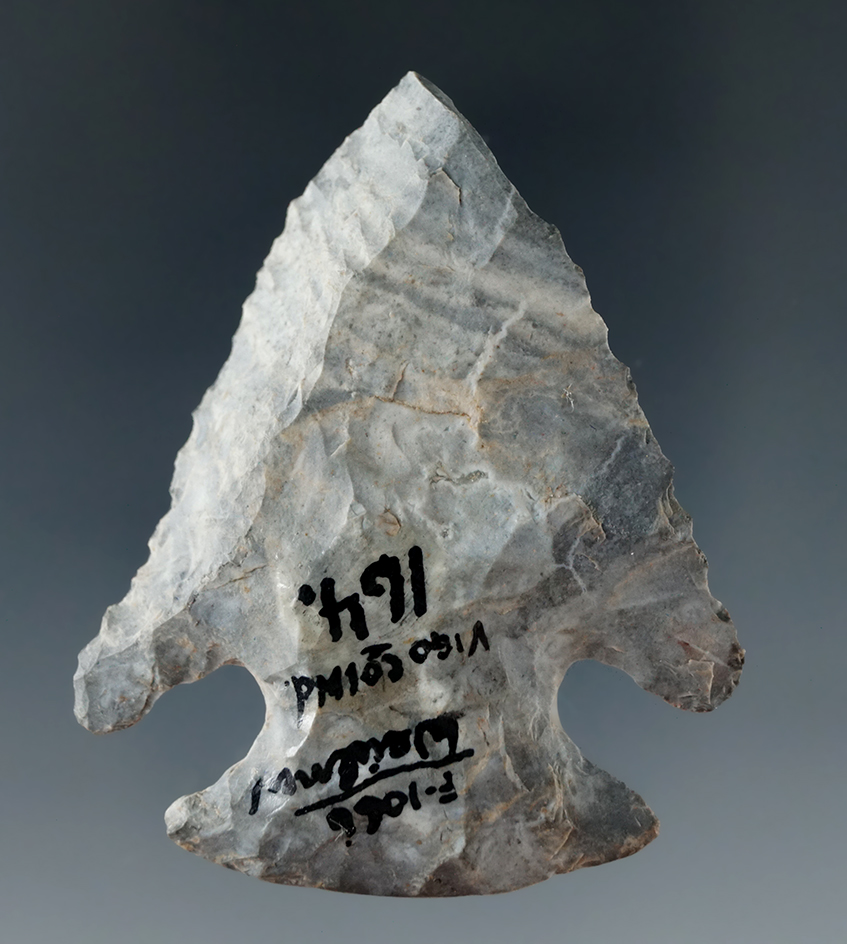 1 7/8" Coshocton Flint Cornernotch found in Vigo Co., Indiana. Ex. Dean Driskill.