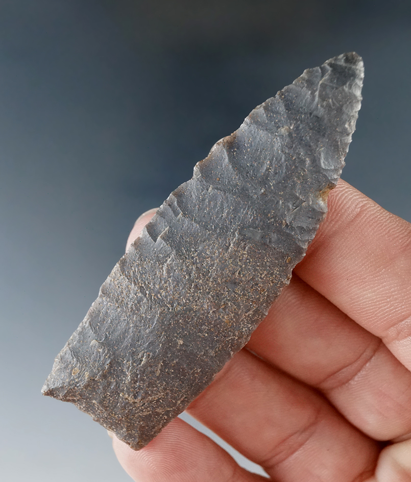 Well flaked and nicely styled 2 3/4" Plainview found in Jersey Co., Illinois.