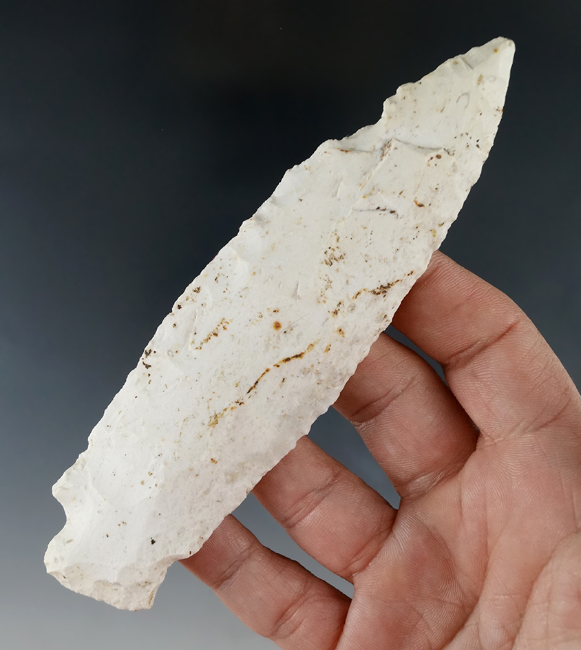 5 1/16" stemmed Burlington chert Knife found in the Missouri area.