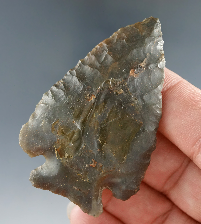 Nicely patinated 2 1/2" Cornernotch found in Kentucky made from Sonora Flint.