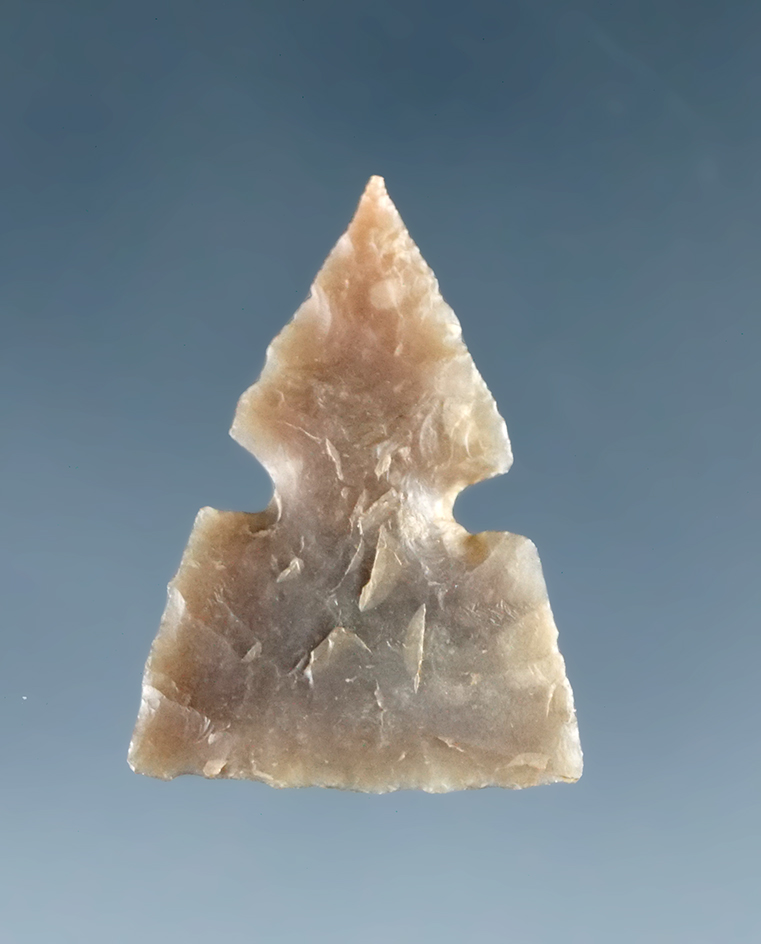 Excellent flaking and style on this nicely patinated 3/4" Sidenotch Triangle found in Texas.