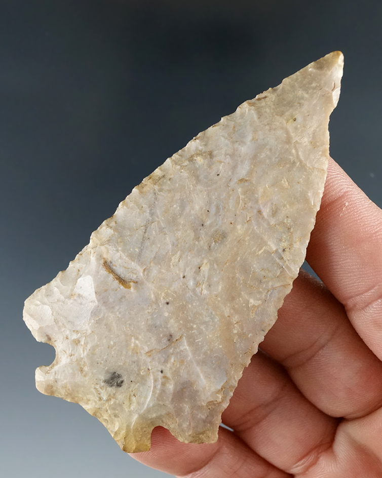 Nice patina on this 3 5/16" Decatur made from Boyles chert found in Kentucky. Ex. Gary Noel.