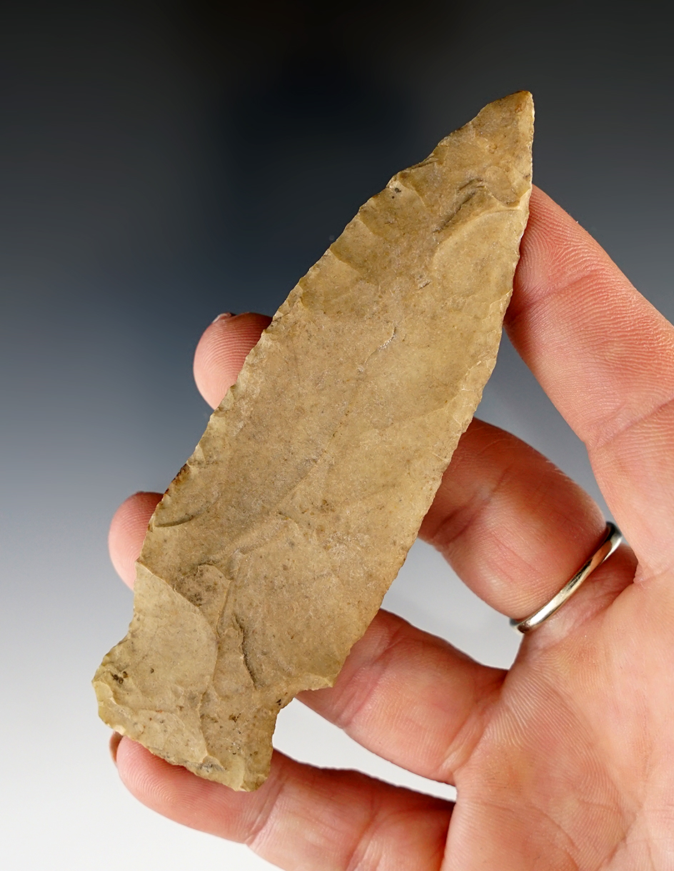 3 1/8" Rice Side Notched found in Illinois.