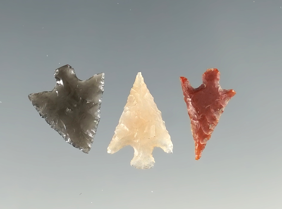 Set of three assorted Columbia River arrowheads. Largest is 11/16".
