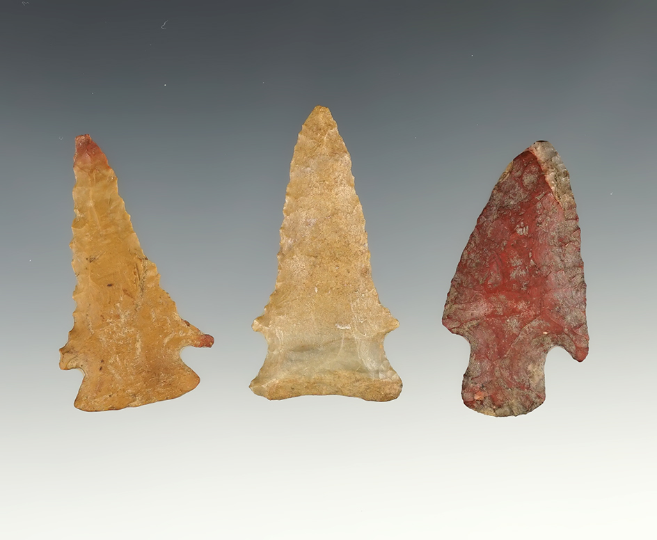 Set of three archaic bevels found in the Kentucky/Tennessee area. Largest is 2 3/8".