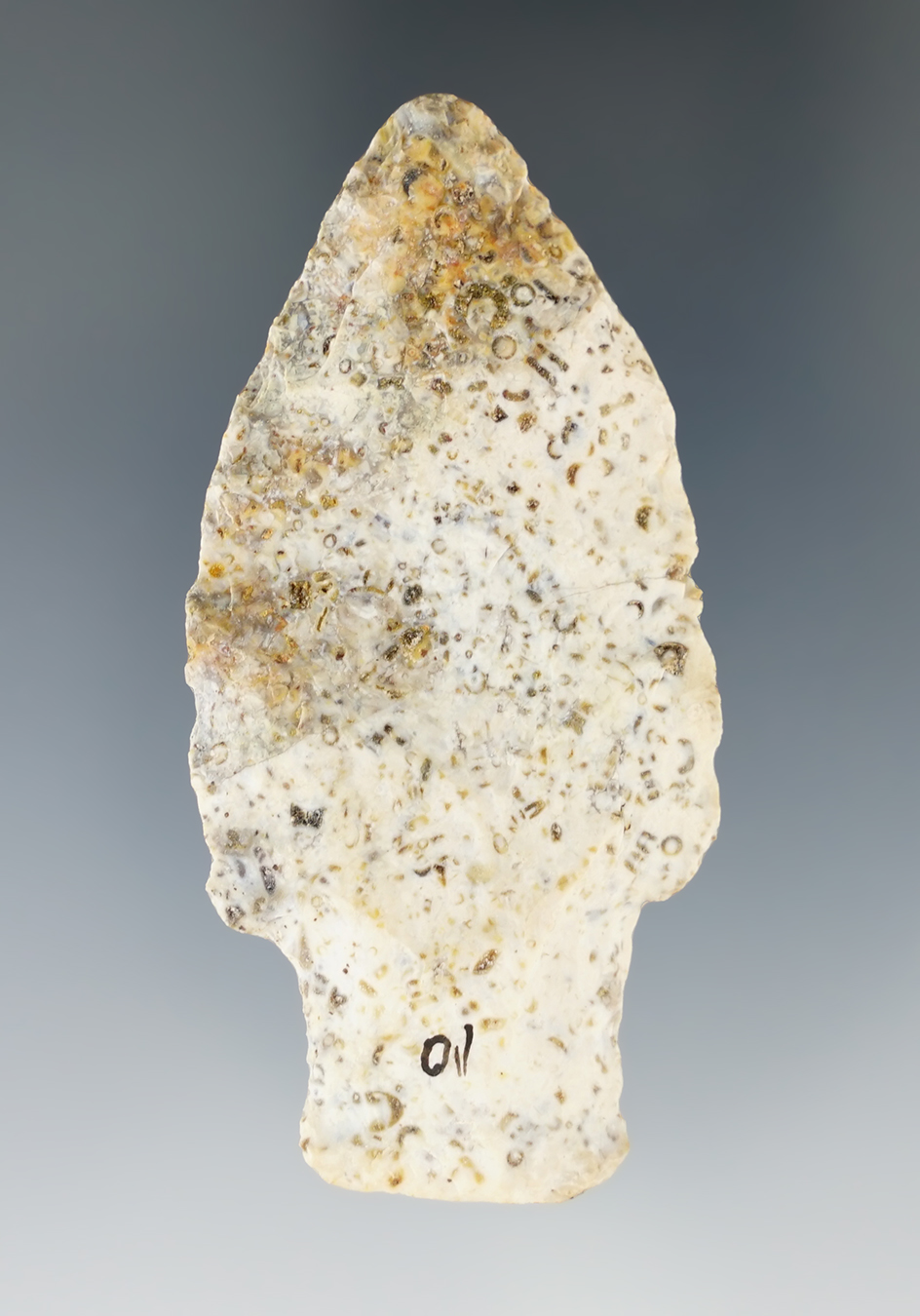 2 7/16" archaic stemmed knife made from fossil Flint found in Illinois.