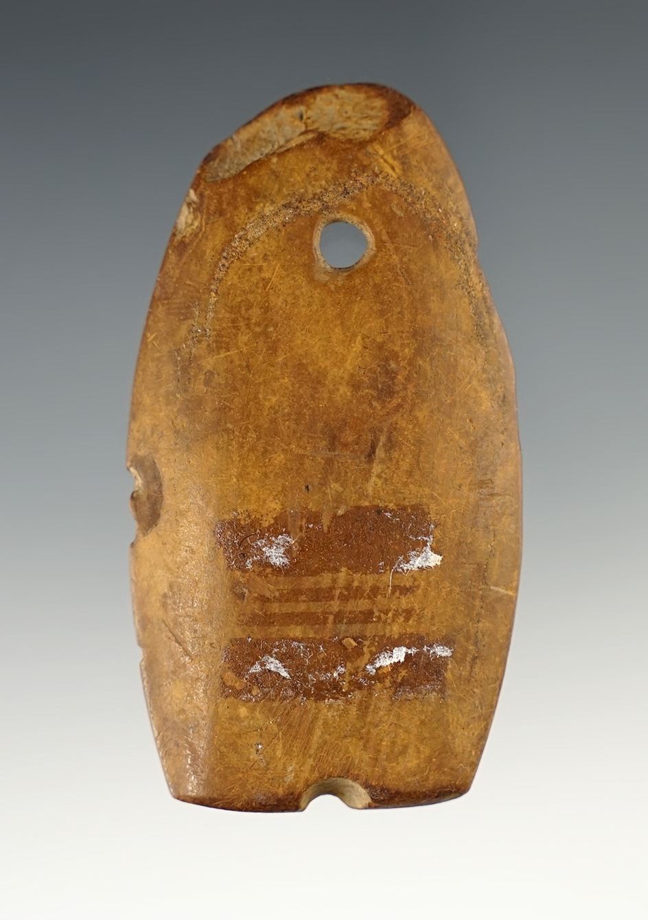 3" anciently salvaged Gorget converted into a pendant made from clay stone.