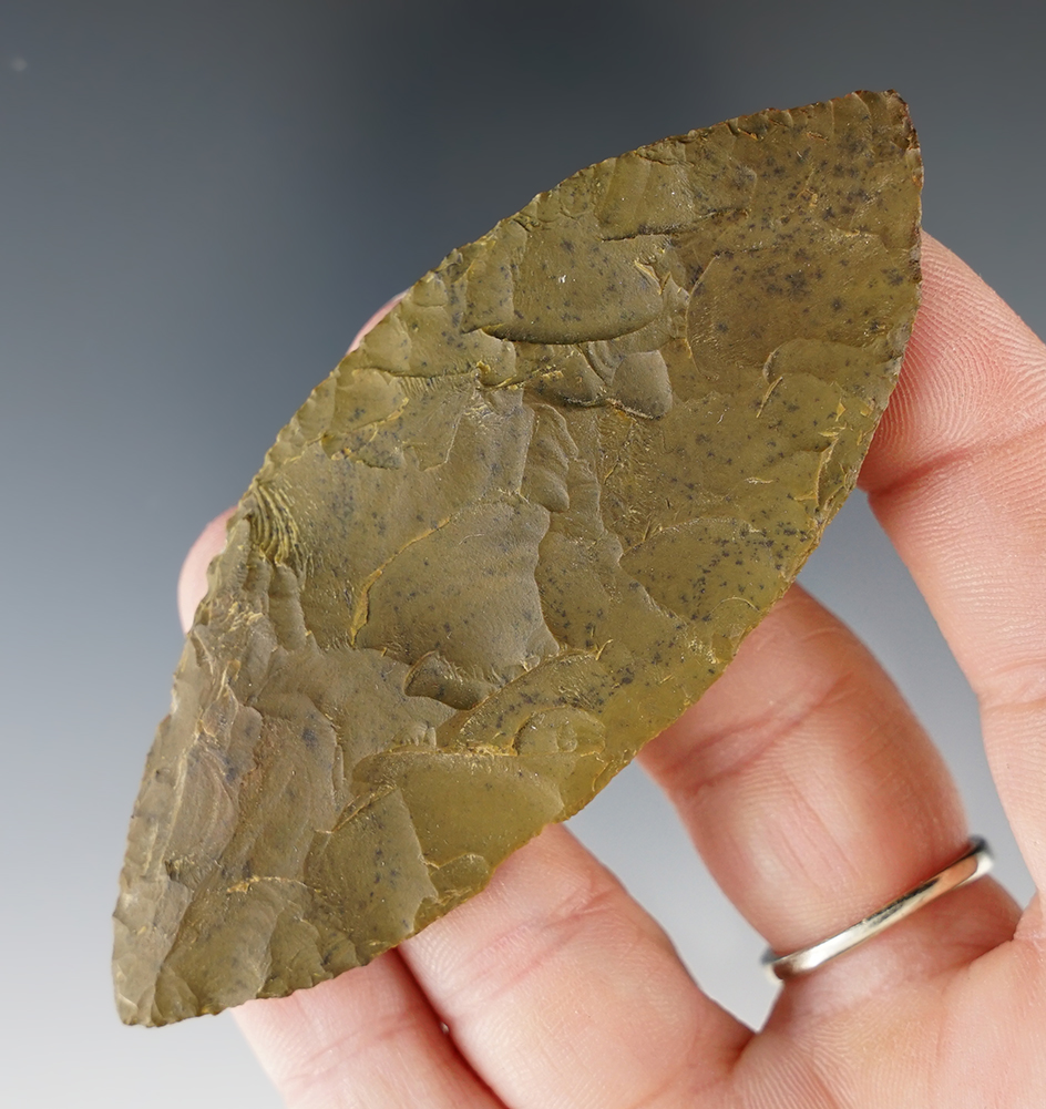 3 7/16" Bi-pointed Early Leaf blade with nice micro-serrations along blade edge - Columbia River.