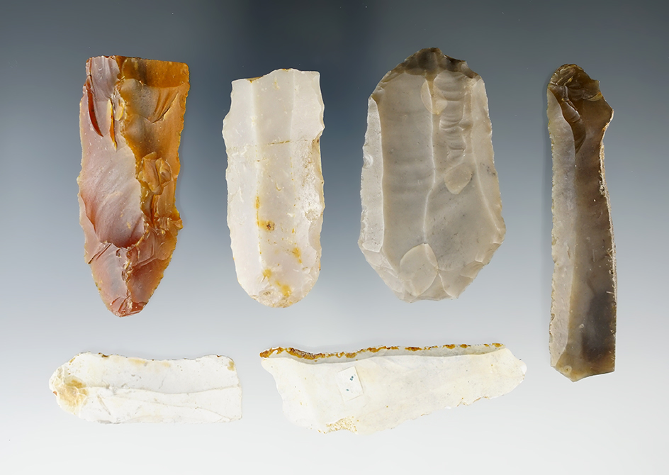 Group of six Neolithic Flint artifacts found in Denmark, largest is 2 13/16".