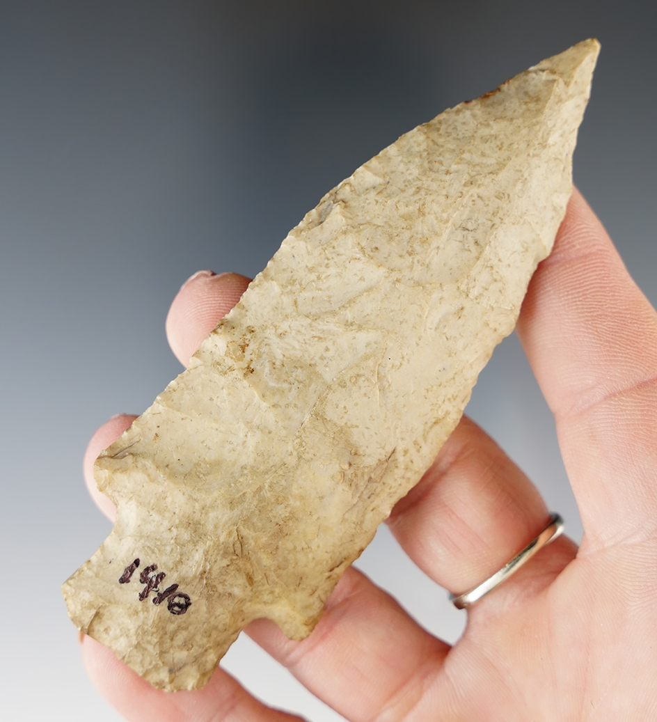 4 1/16" heavily patinated Etley knife found in Illinois.