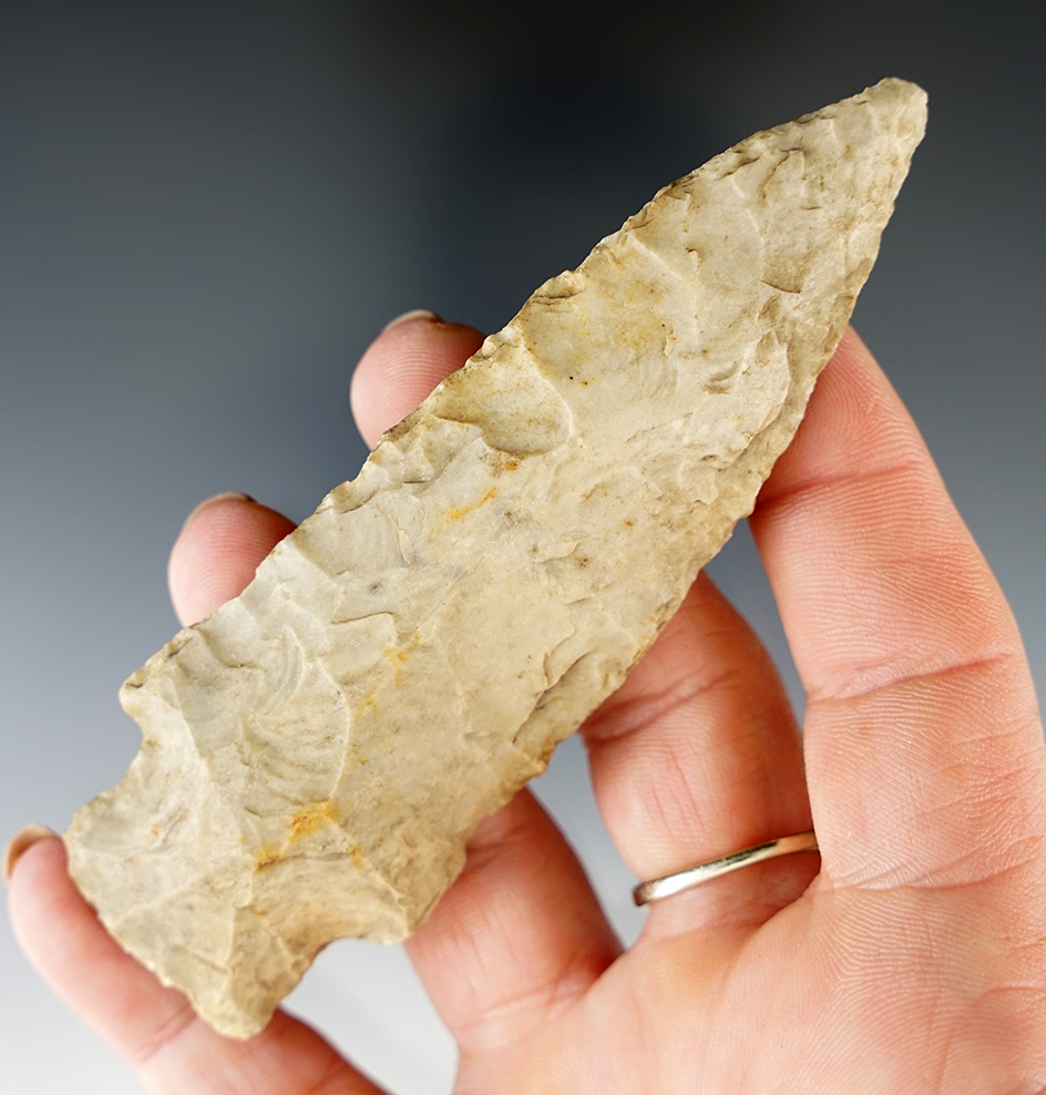 4" stemmed knife that is very heavily patinated found in Illinois.