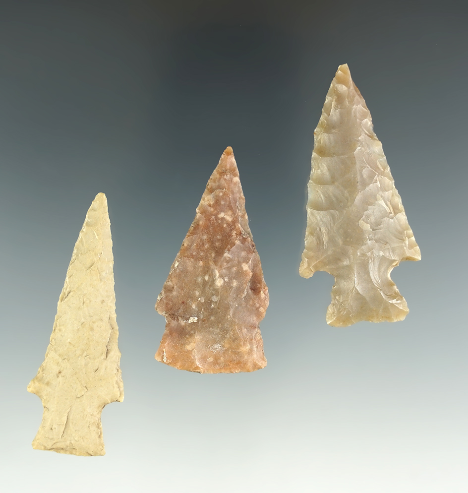 Set of three Lange points found in Texas, largest is 2 3/16".