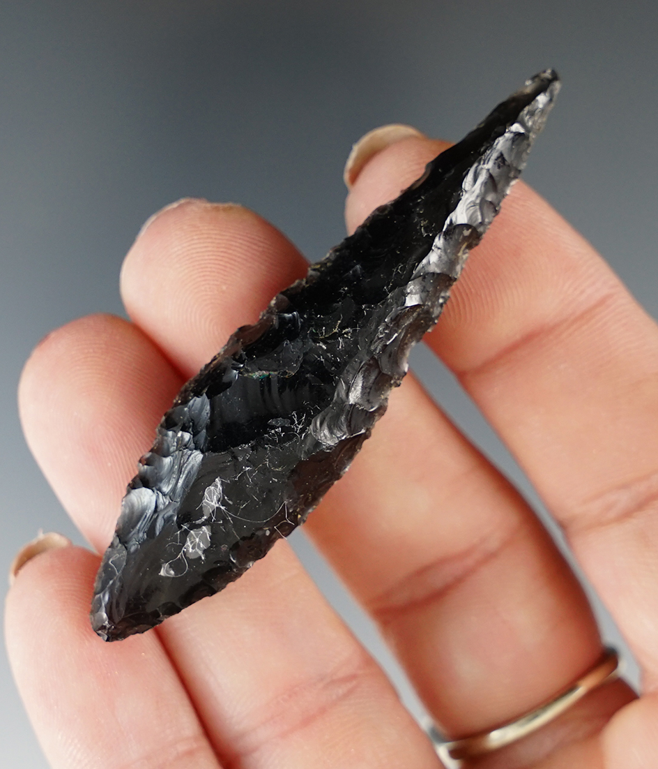 2 1/2" Cascade shouldered made from obsidian found in southeast Oregon.