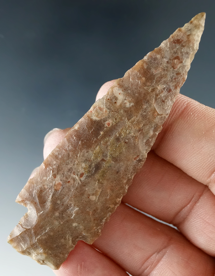 Excellent style and workmanship on this 3" Darl Stemmed point found in Mason Co., Texas.