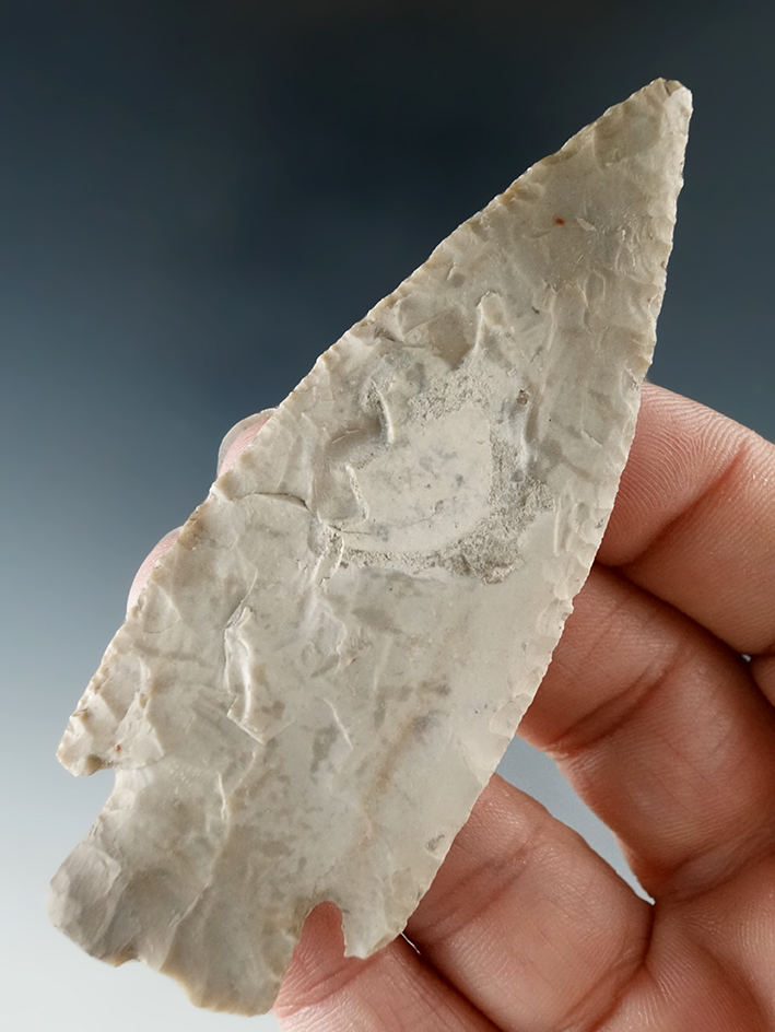 3 7/16" thin and well flaked stemmed Knife found in Texas.