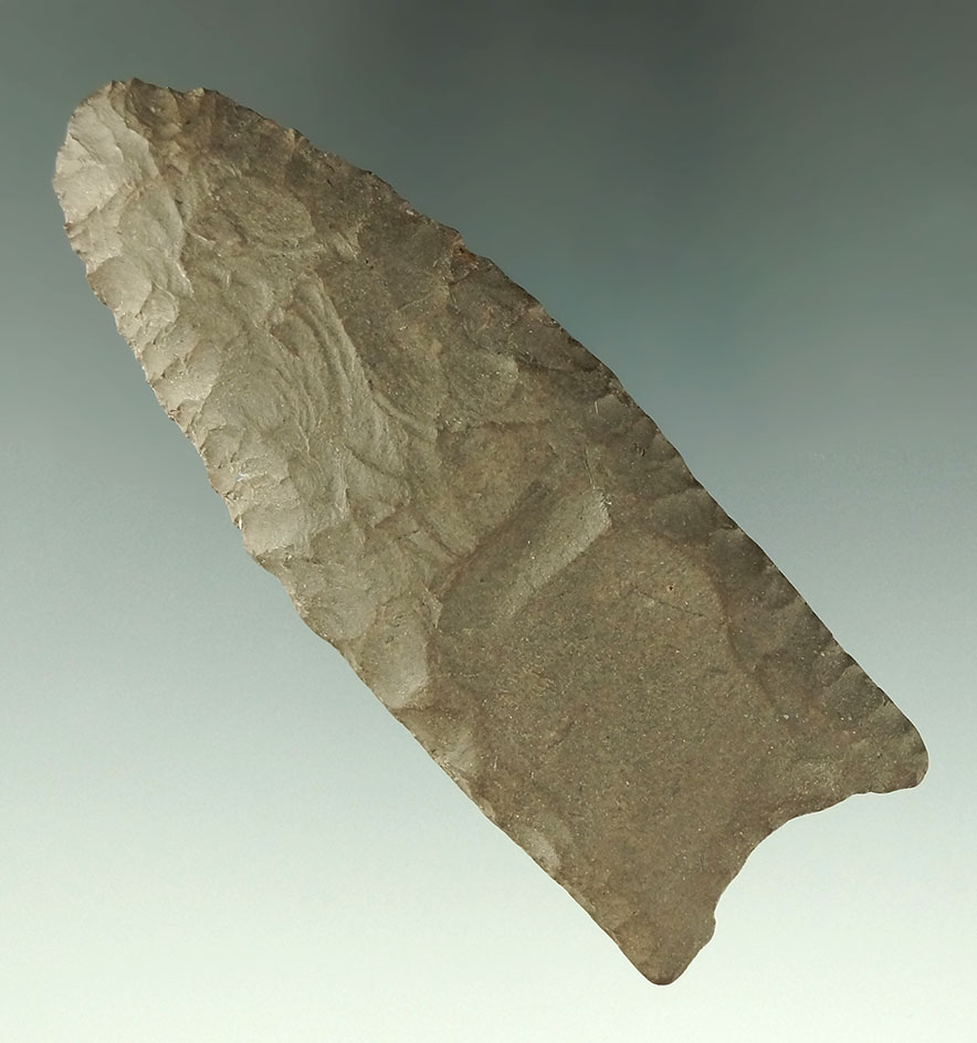 3 7/16" Paleo fluted Clovis found in Grayson Co., Kentucky. Comes with 3 COA's.