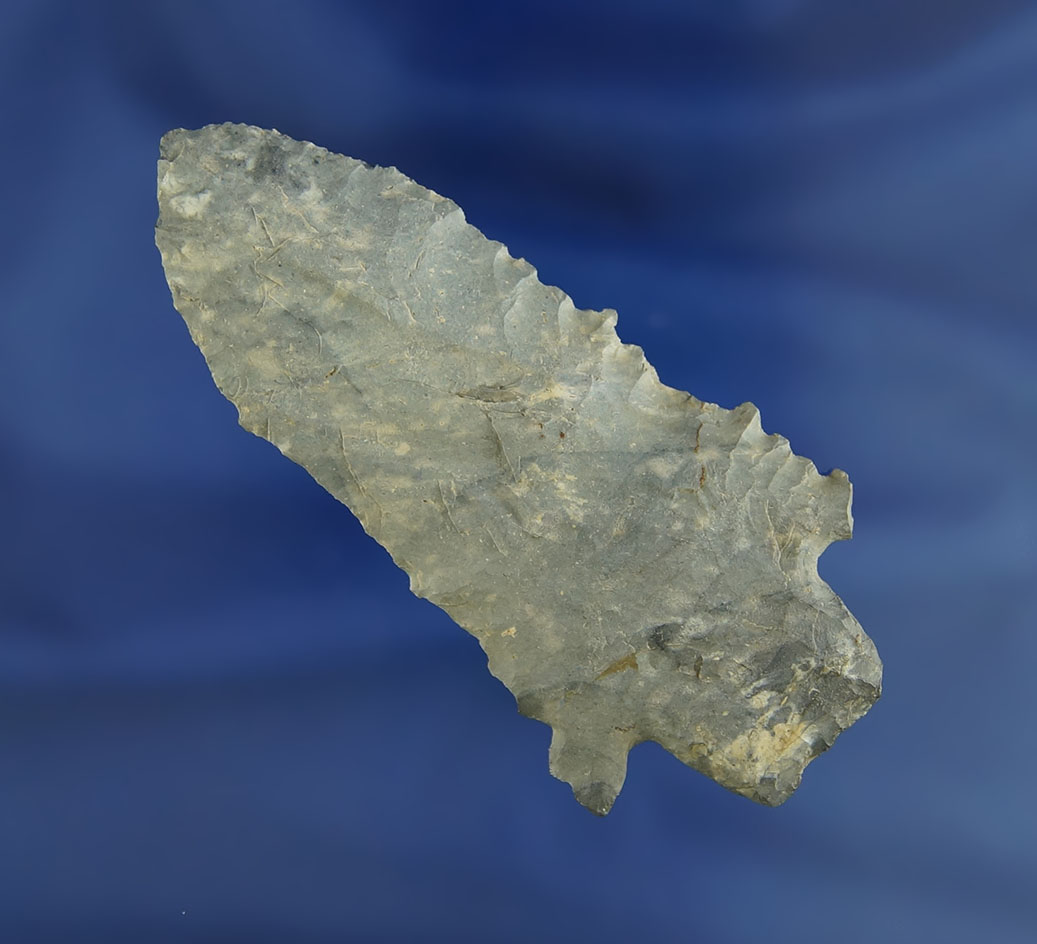 3 1/4" Transitional Archaic Stemmed Knife that is heavily serrated found in Licking Co.,  Ohio.