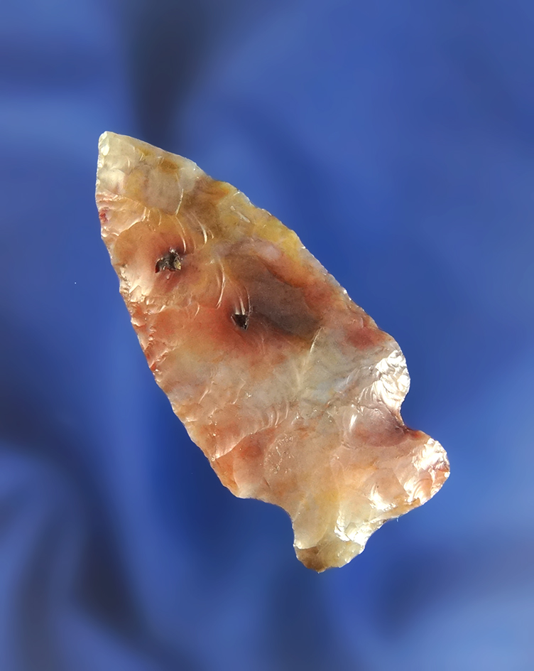 1 7/8" Notched Base Cornernotch - gem quality multicolored Flint Ridge Flint - Marion Co.,  Ohio.