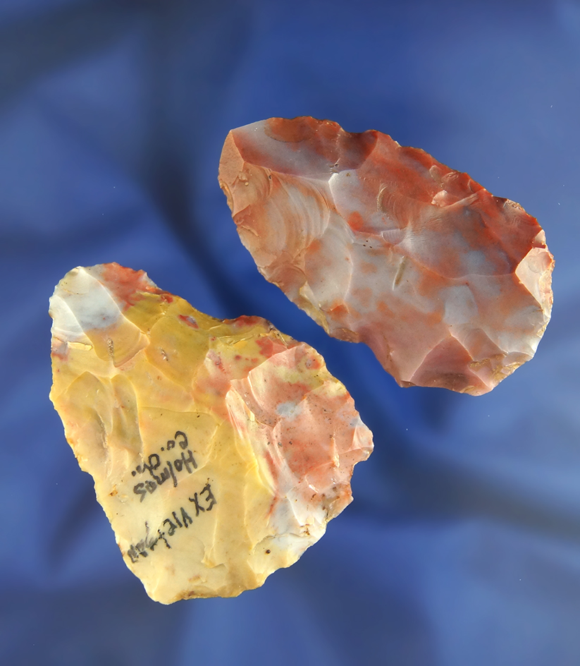 Pair of very colorful Flint Ridge Flint Blades found in Licking and Holmes Co.,  Ohio. One is Ex.  V