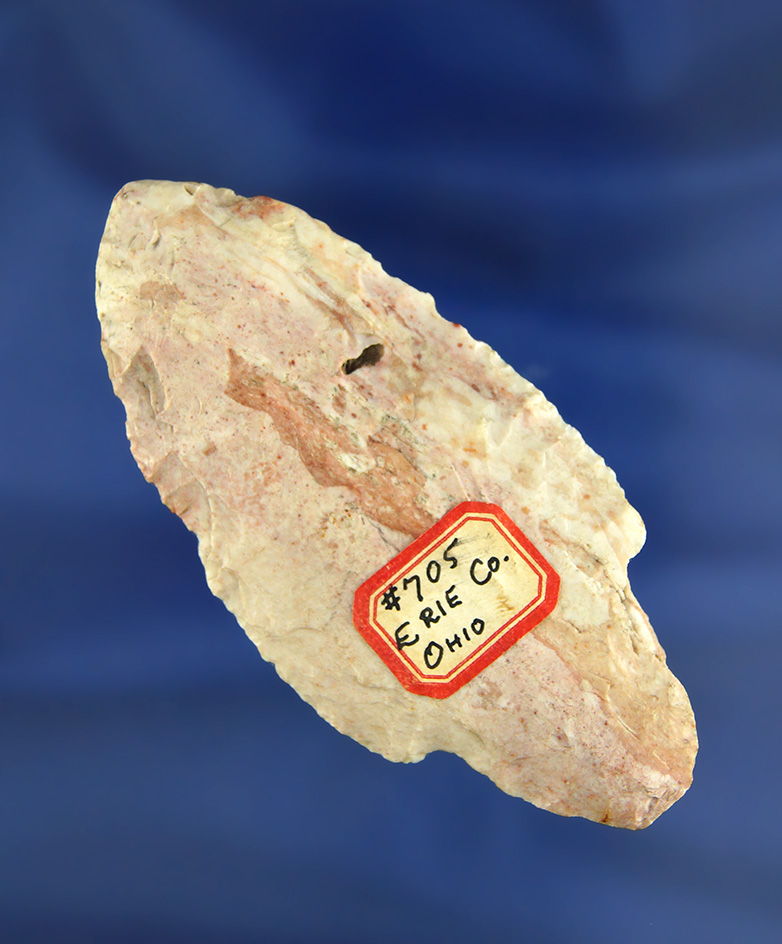 3 1/4" Adena made from beautifully mottled red pink and white material found in Erie Co.,  Ohio.