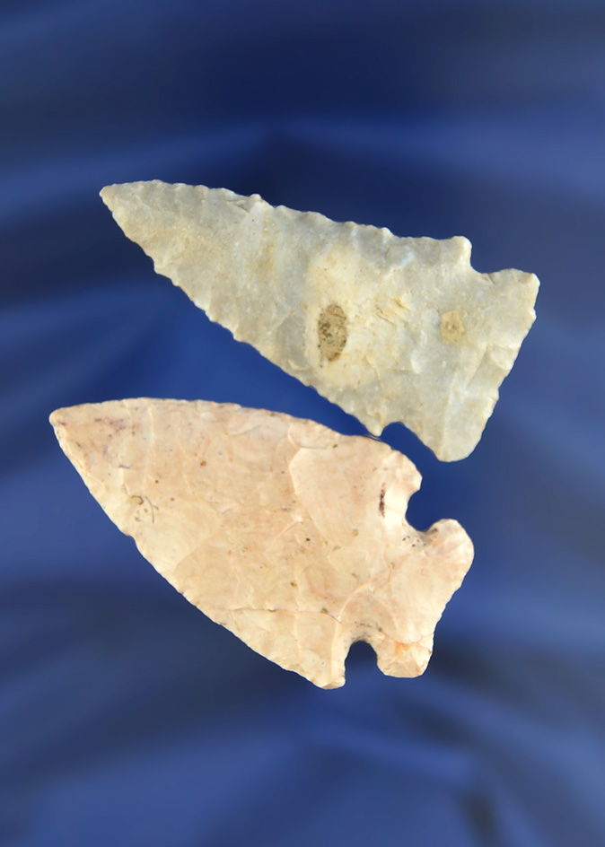pair of Cornernotch Arrowheads, largest is 2 3/8" found in Knox and Crawford Co., Ohio.
