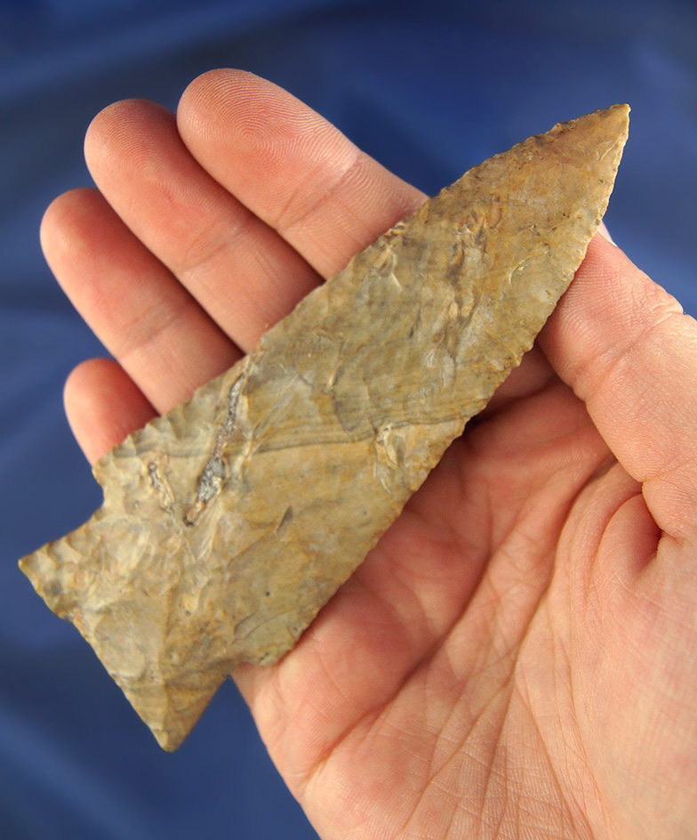 4 1/4" Stemmed Lanceolate with a heavily ground stem - Nethers Flint - Scioto Co.,  Ohio. Ex. Hooks