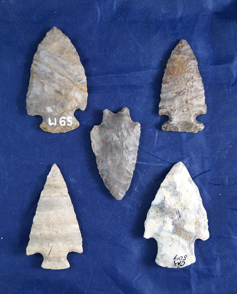 Set of 4 nice Arrowheads found in Ohio, largest is 2 1/4".