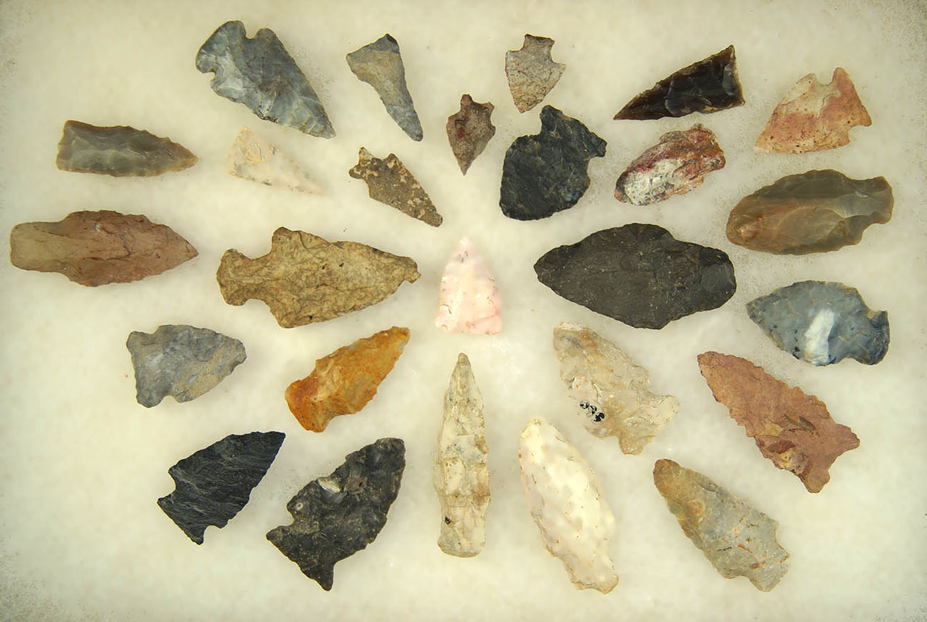 Group of 26 assorted Ohio Arrowheads, largest is 2 3/8".