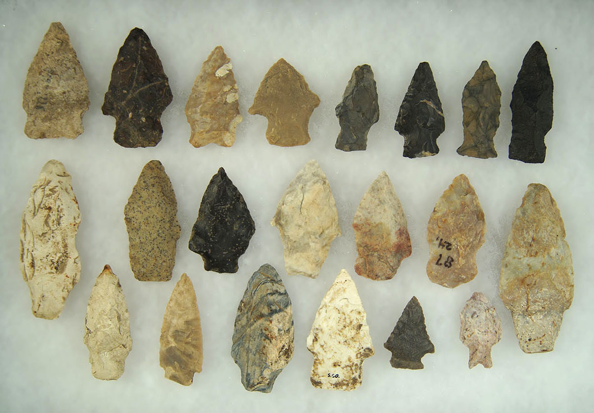 Group of 21 assorted Ohio Arrowheads, largest is 2 7/8".