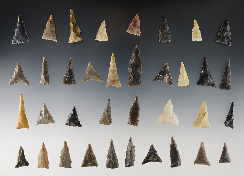 Set of 36 Triangles found in the Midwest. The largest is 1 3/8".