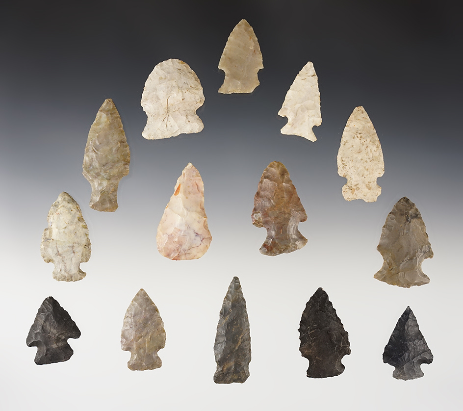 Set of 14 nice Midwest Points. The largest is 2 5/16".