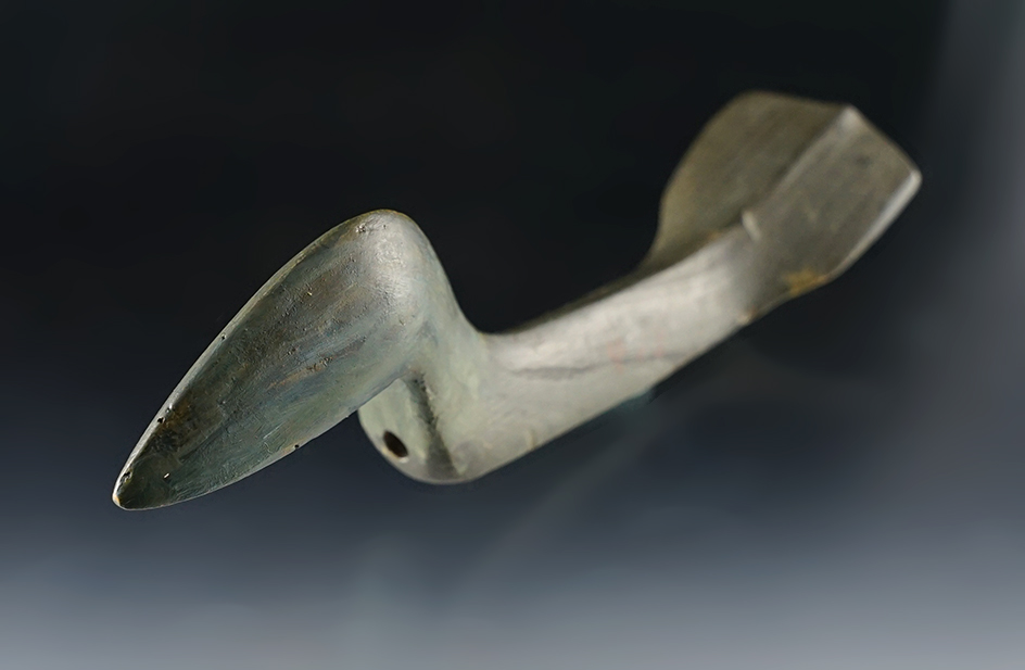 Very unique tail section on this 6 11/16" Birdstone - Eaton Co., Michigan. Head is restored.