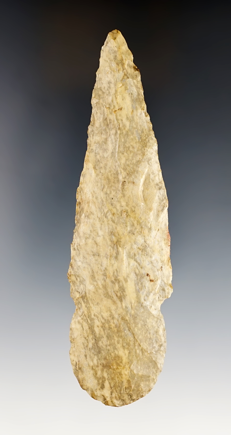 Uniquely styled Stemmed Woodland Knife found in Madison Co., Ohio. Ex. Bill Likens collection.