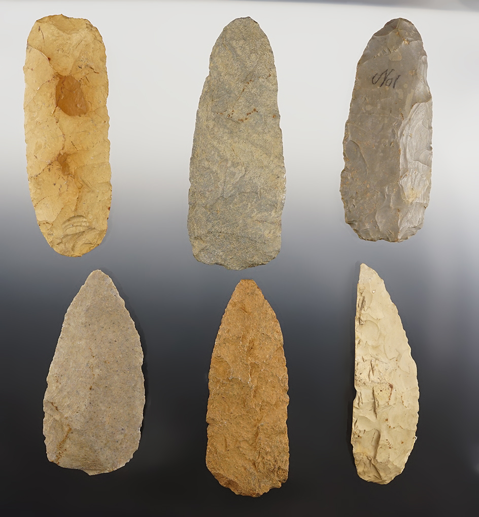 Set of 6 large blades found in various locations. The largest is 5".