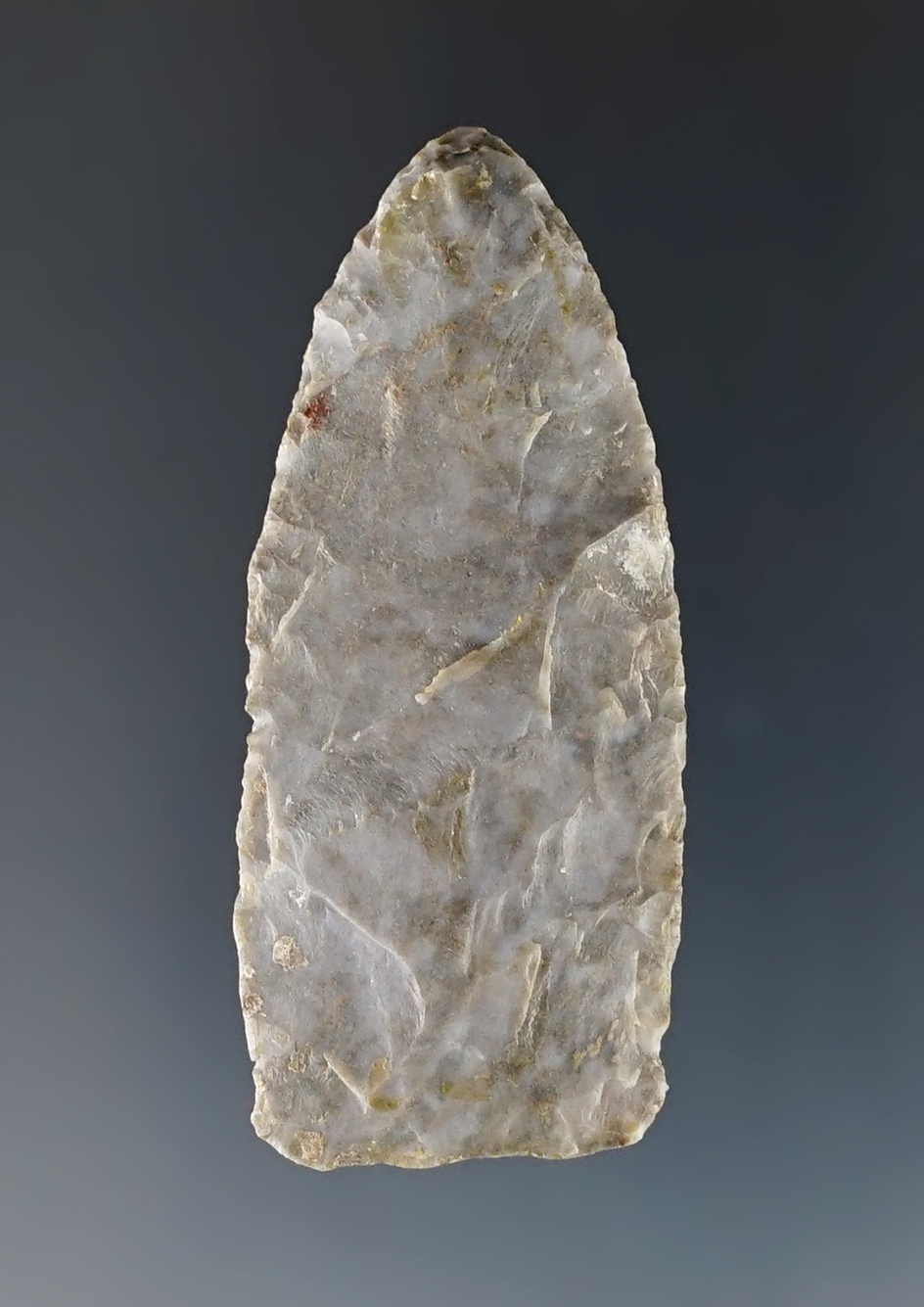 2 1/16" Lanceolate found in Hocking Co., Ohio. Made from Coshocton Flint. Ex. Schumacher.