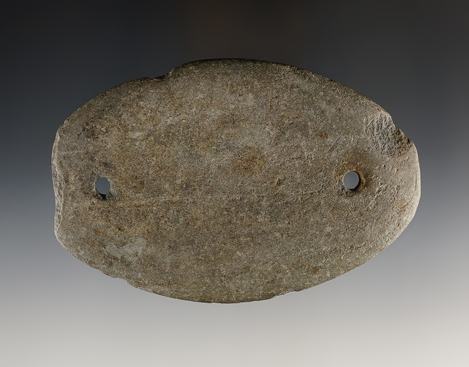 4 3/4" Elliptical Gorget found near the Cuyahoga River, Summit Co., Ohio. Ex. Murray, Hovan.
