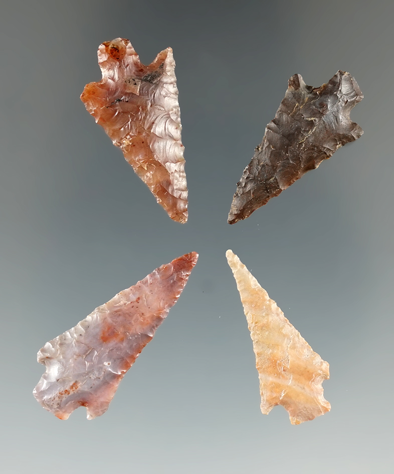 Four nice Columbia River arrowheads, largest is 1 1/4".