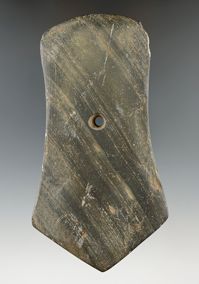 4 13/16" Hopewell Pendant made from Banded Slate, found in Wood Co., Ohio.
