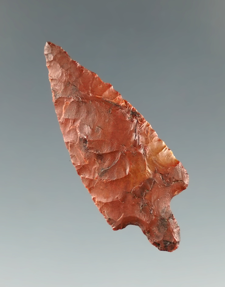 1 1/2" Rabbit Island arrow - beautifully mottled  Jasper found near the Hood River, Oregon.