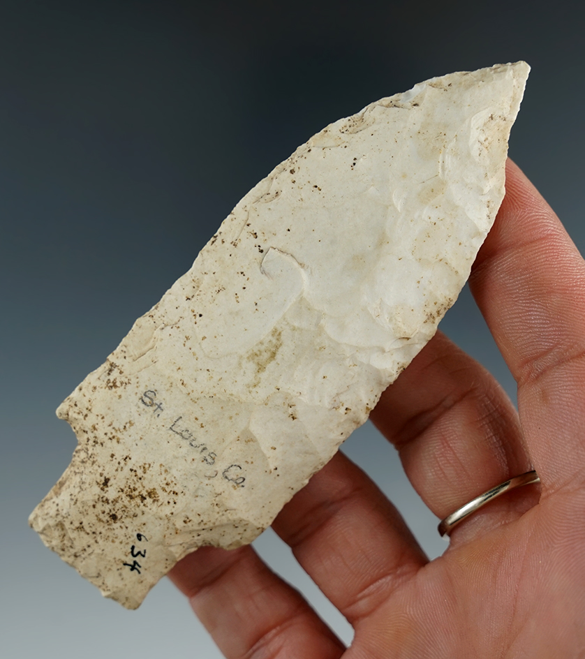 4 1/16" Etley Knife made from Burlington chert found in St. Louis Co., Missouri.