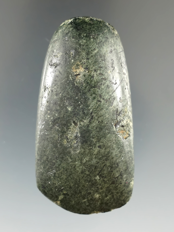 2 9/16" beautifully polished green pre-Columbian hardstone Adze found in Mesoamerica.