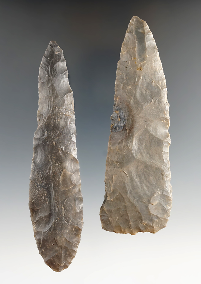 Pair of late Paleo Knives that are very thin and nicely flaked made from hornstone. Indiana.